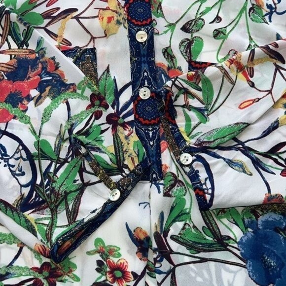 Bohemian Floral Tunic Dress With Blue Paisley Details & Button Front  M/L - Picture 5 of 10